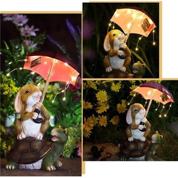 Solar Garden Statues Rabbit Turtle Garden Decor Figurine Lights for Outside - Picture 5 of 6